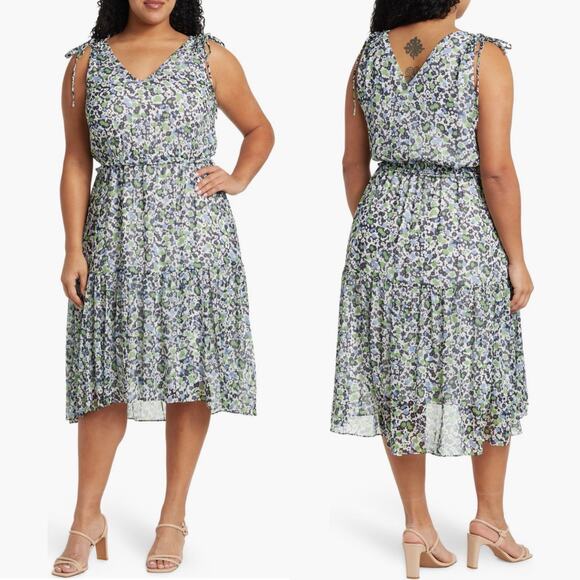 Tommy Hilfiger Floral Tiered Midi Dress in French Blue Multi, Size 2 - Picture 1 of 12